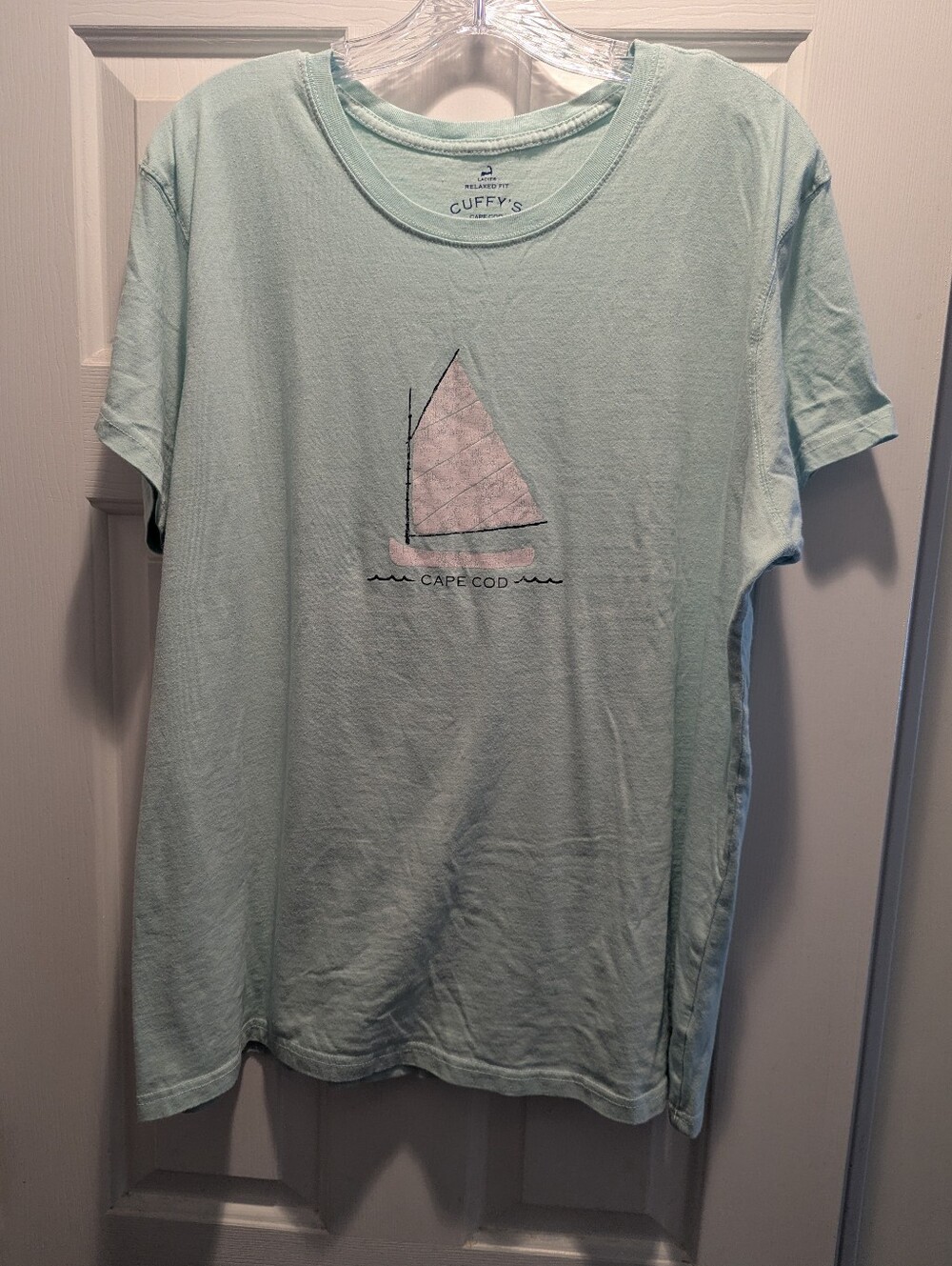 Cuffy's Cape Cod Cotton Short Slv T Shirt Mint Green White Sailboat Sz XXL *NWOT